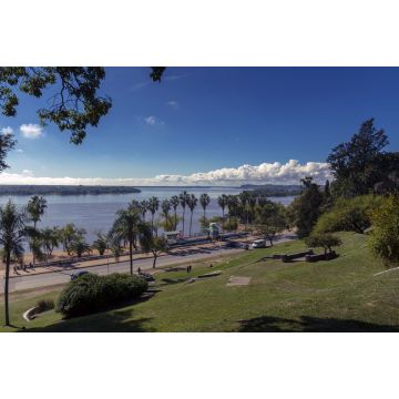 Lais Puzzle - Blick von oben auf den Park in Parana, Entre Rios, Argentinien. Der Fluss Parana in der Szene mit blauem Himmel und weißen Wolken und Bäumen - 2.000 Teile