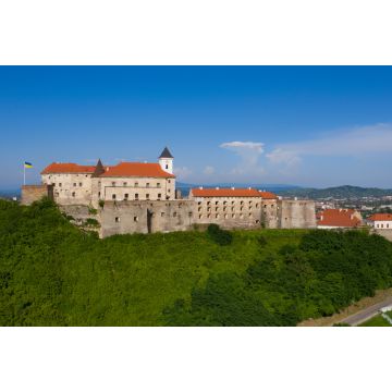 Lais Puzzle - Malerischer Blick auf die Burg Palanok mit den roten Dächern unter dem blauen Himmel in Mukatschewo, Transkarpatien in der Ukraine. Horizontale Außenaufnahme - 2.000 Teile