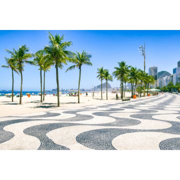 Lais Puzzle - Heller Morgenblick auf die geschwungene Uferpromenade mit Palmen am Copacabana-Strand mit der Skyline von Rio de Janeiro, Brasilien - 2.000 Teile