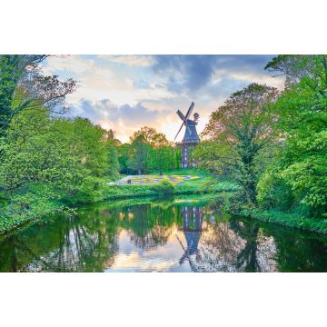 Lais Puzzle - Beliebter Stadtpark "Wallanlagen" mit "Am Wall Windmill" bei Sonnenuntergang in Bremen, Deutschland - 2.000 Teile