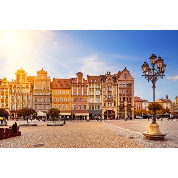 Lais Puzzle - Zentraler Marktplatz in Breslau Polen mit alten bunten Häusern, Straße Laterne Lampe und zu Fuß Touristen Menschen bei herrlichen atemberaubenden Morgen Sonnenaufgang - 2.000 Teile