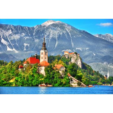 Lais Puzzle - Bleder See, Insel mit Wallfahrtskirche Maria Himmelfahrt und die berühmte alte Burg auf dem Felsen, Bleder See Slowenien, Europa - 2.000 Teile