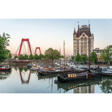 Lais Puzzle - Rotterdam Stadt, Alter Hafen ältester Teil des Hafens, historisches Werftdock, Altes Schiff, Openlucht Binnenvaart Museum, Haringvliet und die Willemsbrug Brücke in der Abenddämmerung im Sommer, Niederlande - 2.000 Teile