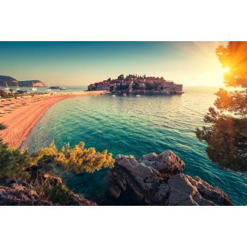 Lais Puzzle - Blick auf das adriatische Meer und Sveti Stefan bei Sonnenuntergang. Milocer Park. Küste Budva Riviera. Montenegro - 2.000 Teile