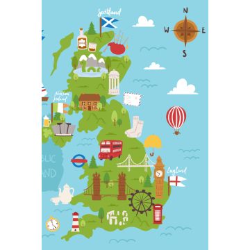 Lais Puzzle - Vereinigtes Königreich Großbritannien und Nordirland Karte Reise Stadt Tourismus Transport auf blauen Ozean Europa Kartographie und nationale Wahrzeichen - 2.000 Teile