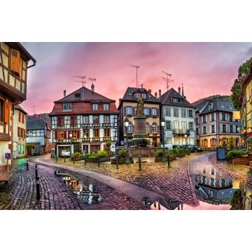 Lais Puzzle - Regnerischer Sonnenuntergang im historischen Dorf Ribeauville, Elsass, Frankreich - 2.000 Teile