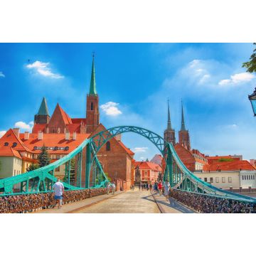 Lais Puzzle - Breslau, Polen: Breslauer Altstadt. Die Dominsel (Ostrow Tumski) ist der älteste Teil der Stadt. Der Fluss Odra, Boote und historische Gebäude an einem Sommertag - 2.000 Teile