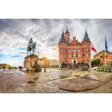 Lais Puzzle - Blick auf Helsingborg Rathaus von Stortorget Platz in regnerischen Abend in Helsingborg, Schweden - 2.000 Teile