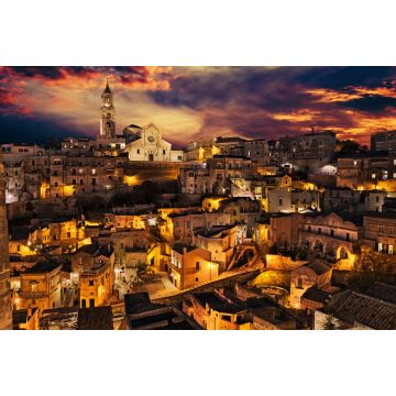 Lais Puzzle - Matera, Basilikata, Italien: Landschaft der Altstadt in der Abenddämmerung unter einem dramatischen Himmel - 2.000 Teile