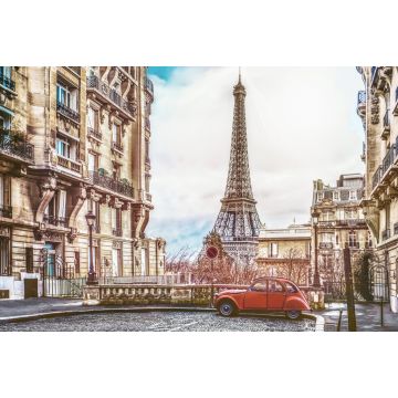 Lais Puzzle - Der Eiffelturm in Paris von einer kleinen Straße aus mit einem roten 2cv-Oldtimer, Frankreich - 2.000 Teile
