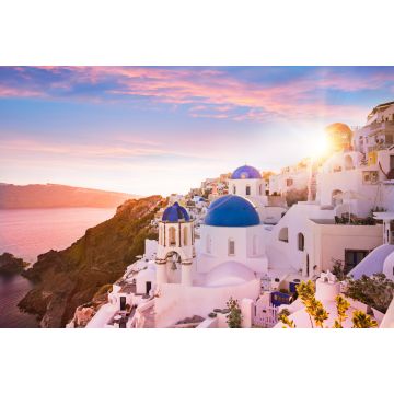 Lais Puzzle - Blick bei Sonnenuntergang auf die blauen Kuppelkirchen von Santorin, Griechenland - 2.000 Teile