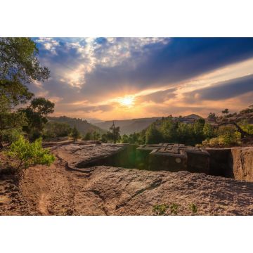 Lais Puzzle - Sonnenuntergang an der in Fels gehauenen Kirche des Heiligen Georg in Lalibela, Äthiopien - 1.000 Teile