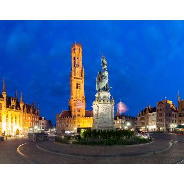 Lais Puzzle - Der Belfortturm und die Statue von Jan Breydel und Pieter de Coninck auf dem Grote Markt während der abendlichen blauen Stunde, Brügge, Belgien - 40, 100, 200, 500, 1.000 & 2.000 Teile