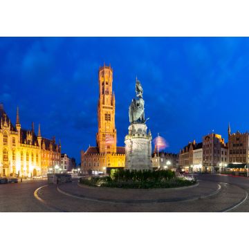 Lais Puzzle - Der Belfortturm und die Statue von Jan Breydel und Pieter de Coninck auf dem Grote Markt während der abendlichen blauen Stunde, Brügge, Belgien - 1.000 Teile