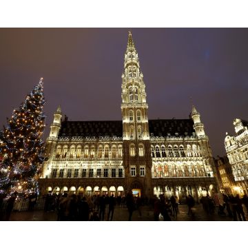 Lais Puzzle - Weihnachtsbaum und Rathaus von Brüssel bei Nacht, Menschen gehen auf dem Grand Place spazieren - 40, 100, 200, 500, 1.000 & 2.000 Teile
