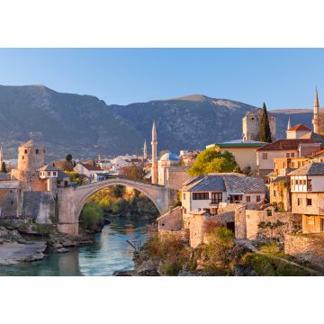 Lais Puzzle - Skyline von Mostar mit der Mostar-Brücke, Häusern und Minaretten, bei Sonnenuntergang in Bosnien und Herzegowina - 1.000 Teile