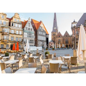 Lais Puzzle - Blick auf den Marktplatz mit Caféterrasse und Liebfrauenkirche im Morgenlicht in der Stadt Bremen, Deutschland - 1.000 Teile