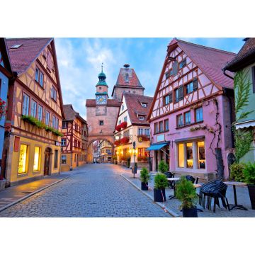 Lais Puzzle - Gepflasterte Straße in der historischen Stadt Rothenburg ob der Tauber, Morgengrauen - 1.000 Teile