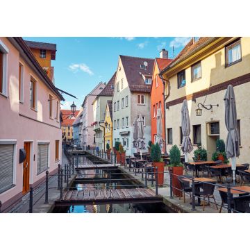 Lais Puzzle - Alte Straße mit Wasserkanal und Restaurant in Memmingen - 1.000 Teile