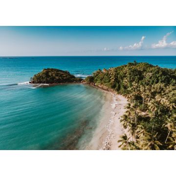 Lais Puzzle - Drohnen-Panoramablick auf den Paradiesstrand mit Sand- und Felsstrand, Palmen und blauem Wasser des Atlantiks, Las Terrenas, Samana, Dominikanische Republik - 1.000 Teile