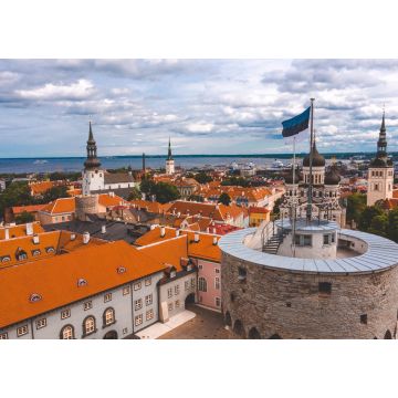 Lais Puzzle - Nahaufnahme der estnischen Flagge auf der Spitze des alten mittelalterlichen Turms - 1.000 Teile
