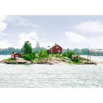 Lais Puzzle - Eine kleine Insel mit einem Haus, im Hintergrund ist die Skyline von Helsinki zu sehen. Aufgenommen in der Nähe von Suomenlinna, Finnland - 1.000 Teile