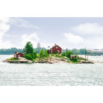 Lais Puzzle - Eine kleine Insel mit einem Haus, im Hintergrund ist die Skyline von Helsinki zu sehen. Aufgenommen in der Nähe von Suomenlinna, Finnland - 2.000 Teile