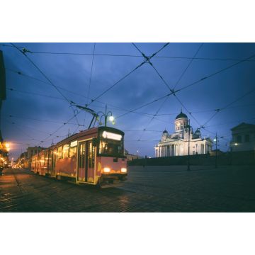 Lais Puzzle - Straßenbahn auf dem Senatsplatz von Helsinki bei Sonnenuntergang mit dem Dom von Helsinki im Hintergrund in Finnland - 2.000 Teile