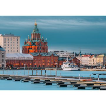 Lais Puzzle - Helsinki, Finnland. Kanavaranta Straße mit Uspenski Kathedrale im Winter Morgen - 1.000 Teile