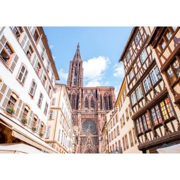 Lais Puzzle - Straßenansicht von unten auf die schönen alten Gebäude und die Kathedrale Notre-Dame in der Stadt Straßburg - 1.000 Teile