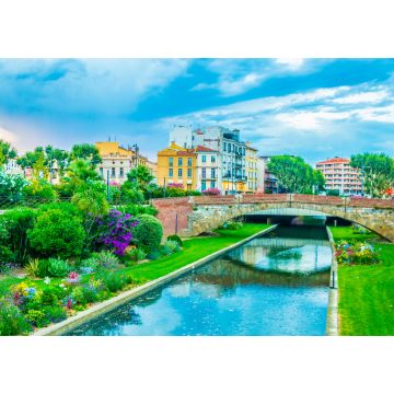 Lais Puzzle - Blick bei Sonnenuntergang auf den Fluss La Bassa, der durch das Stadtzentrum von Perpignan fließt, Frankreich - 1.000 Teile