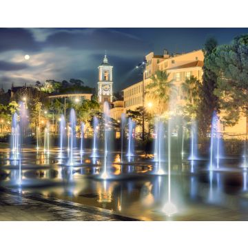 Lais Puzzle - Schöner Springbrunnen auf dem Place Massena in Nizza bei Nacht. Frankreich - 40, 100, 200, 500, 1.000 & 2.000 Teile