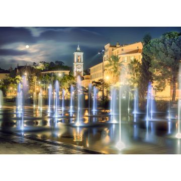 Lais Puzzle - Schöner Springbrunnen auf dem Place Massena in Nizza bei Nacht. Frankreich - 1.000 Teile