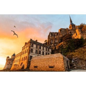 Lais Puzzle - Möwen im Flug über dem dramatischen Sonnenuntergang auf dem Mont Saint-Michel - 2.000 Teile