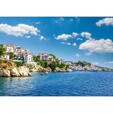 Lais Puzzle - Skiathos Stadt auf der Insel Skiathos, Griechenland. Schöner Blick auf die Altstadt mit Booten im Hafen - 1.000 Teile