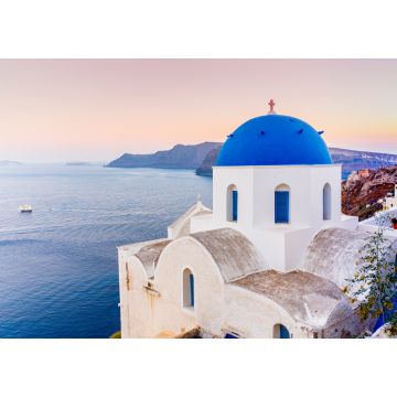 Lais Puzzle - Malerischer Blick auf die Altstadt von Oia auf der Insel Santorin, weiße Häuser, Windmühlen und Kirche mit blauen Kuppeln, Griechenland - 1.000 Teile