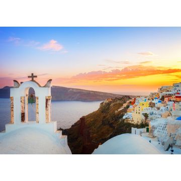 Lais Puzzle - Stadtbild von Oia, traditionelles griechisches Dorf auf Santorin, mit weißem Glockenturm bei Sonnenuntergang, Griechenland - 1.000 Teile