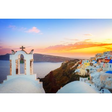 Lais Puzzle - Stadtbild von Oia, traditionelles griechisches Dorf auf Santorin, mit weißem Glockenturm bei Sonnenuntergang, Griechenland - 2.000 Teile