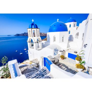 Lais Puzzle - Oia, Santorin, Griechenland - Blaue Kirche und Caldera - 1.000 Teile