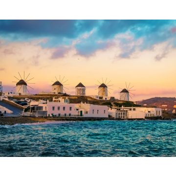Lais Puzzle - Sonnenuntergangsansicht der Strandpromenade von Mykonos mit Windmühlen - 40, 100, 200, 500, 1.000 & 2.000 Teile