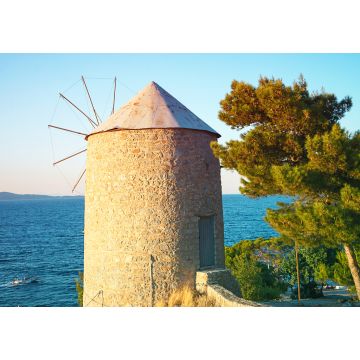 Lais Puzzle - Schöne Aussicht auf alte Windmühle und Meer auf der Insel Hydra, Griechenland bei Sonnenuntergang - 1.000 Teile