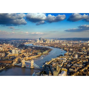 Lais Puzzle - London, England - Skyline der berühmten Tower Bridge mit rotem Doppeldeckerbus und Canary Wharf-Wolkenkratzern im Hintergrund - 1.000 Teile