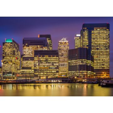 Lais Puzzle - London, England - Die Wolkenkratzer von Canary Wharf, dem berühmten Finanzviertel Londons zur blauen Stunde - 1.000 Teile