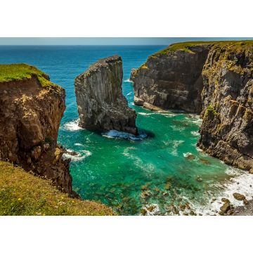 Lais Puzzle - Blick über eine Bucht mit einem vorgelagerten Felsen, der von brütenden Raverbill-Möwen bevölkert wird, an der Küste von Pembrokeshire, Wales, im Sommer - 1.000 Teile