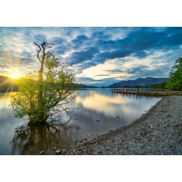 Lais Puzzle - Sonnenuntergang mit dramatischen Wolken und Holzsteg am Derwentwater Lake im Lake District, UK - 1.000 Teile
