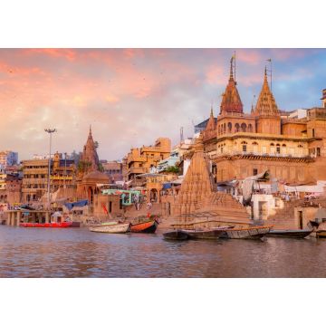 Lais Puzzle - Varanasi alte Stadtarchitektur mit Gangesufer bei Sonnenuntergang - 1.000 Teile
