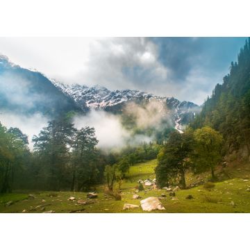 Lais Puzzle - Landschaft in den Bergen. Wandercampingplatz im malerischen Tal im Schoß des Himalaya-Bergwaldes, Himachal Pradesh, Indien - 1.000 Teile