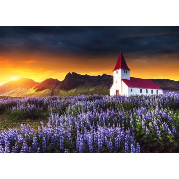 Lais Puzzle - Lutherische Kirche in Vik. Fantastischer Sonnenuntergang. Island - 1.000 Teile