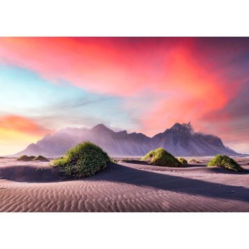 Lais Puzzle - Wunderschöne Landschaft mit schwarzen Sanddünen und grasbewachsenen Hügeln in der Nähe der berühmten Stokksnes-Berge am Kap Vestrahorn, Island - 1.000 Teile
