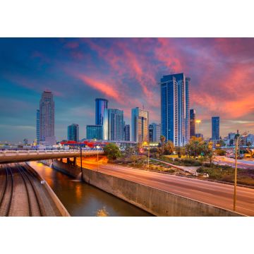 Lais Puzzle - Tel Aviv. Stadtbild von Ramat Gan, Tel Aviv, Israel während eines dramatischen Sonnenaufgangs - 1.000 Teile